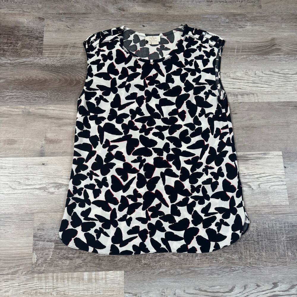 Kate Spade Butterfly Print Blouse Black White Whimsigoth Fairycore Coquette S